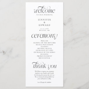 Programme de cérémonie de mariage à la typographie