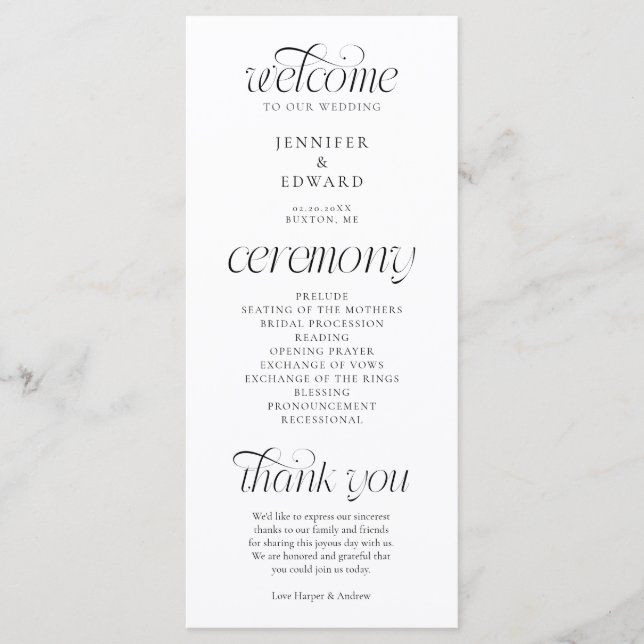 Programme de cérémonie de mariage à la typographie (Devant)