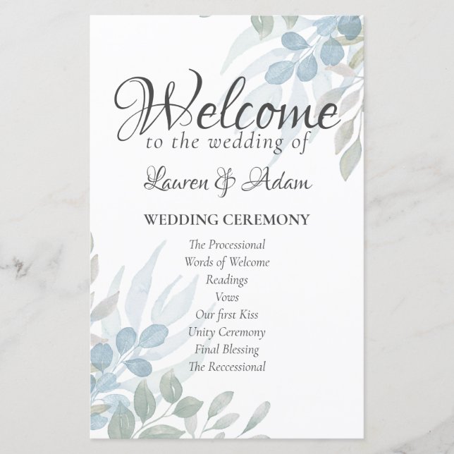 Programme de cérémonie de mariage à l'aquarelle de (Devant)