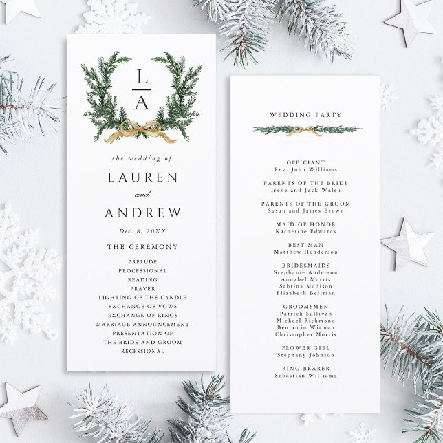 Programme de cérémonie de mariage à l'arc en or et (Front & Back)