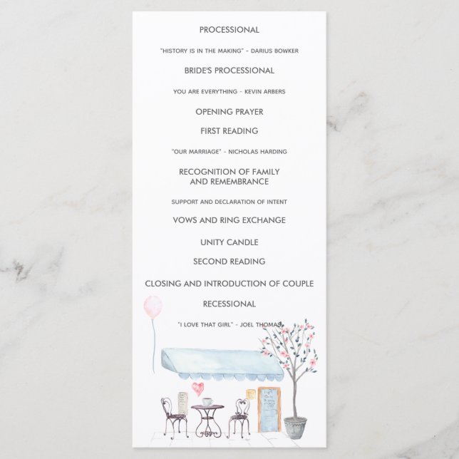 Programme de cérémonie de mariage à Paris à l'aqua (Devant)