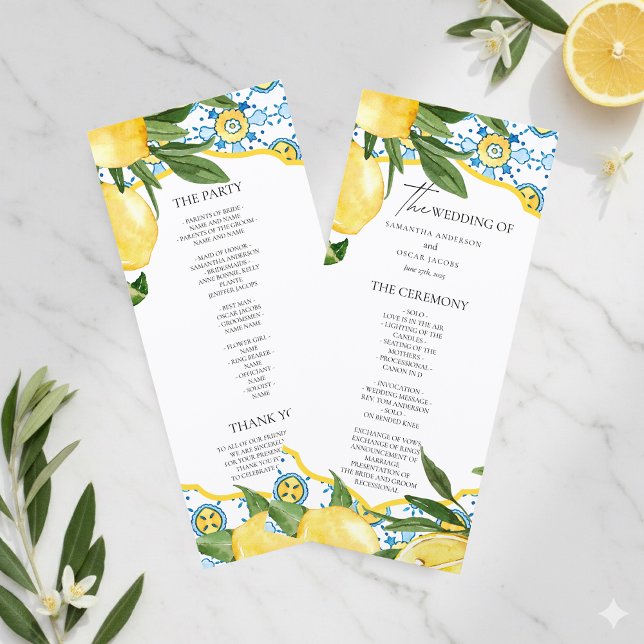 Programme de cérémonie de mariage au citron médite (Créateur téléchargé)