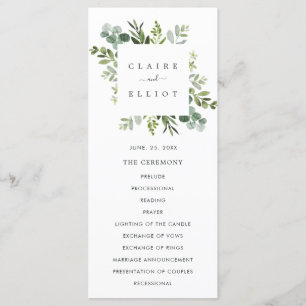 Programme de cérémonie de mariage au feuillage ver