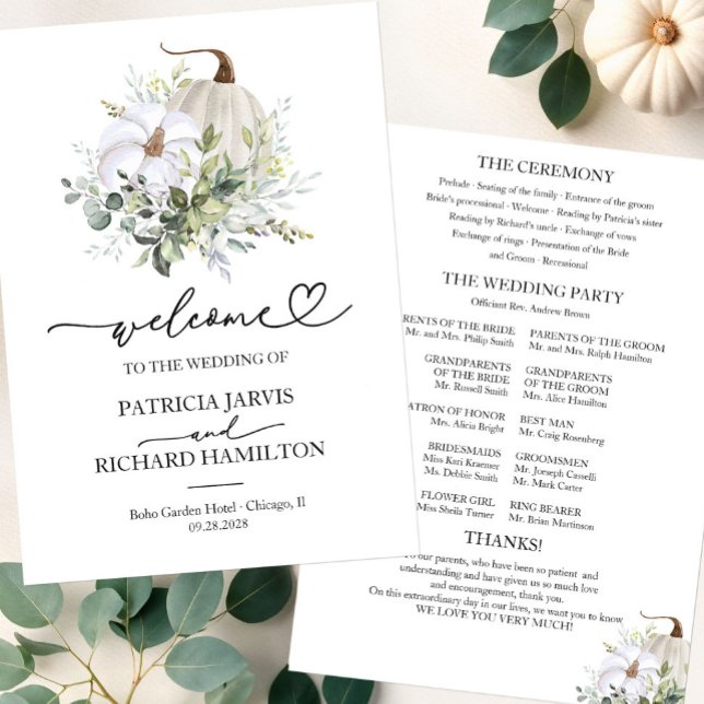 Programme de cérémonie de mariage automnal citroui (Créateur téléchargé)