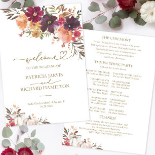 Programme de cérémonie de mariage automnal floral