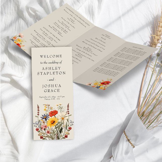 Programme de cérémonie de mariage aux fleurs sauva (Wedding Ceremony Program from the Rustic Wildflower Wedding Collection by Darling & May
)
