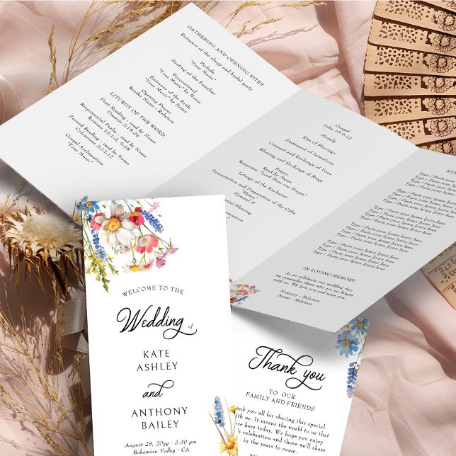 Programme de cérémonie de mariage aux fleurs sauva (Wedding Ceremony Program from Country Wildflower Wedding Collection by Darling & May)