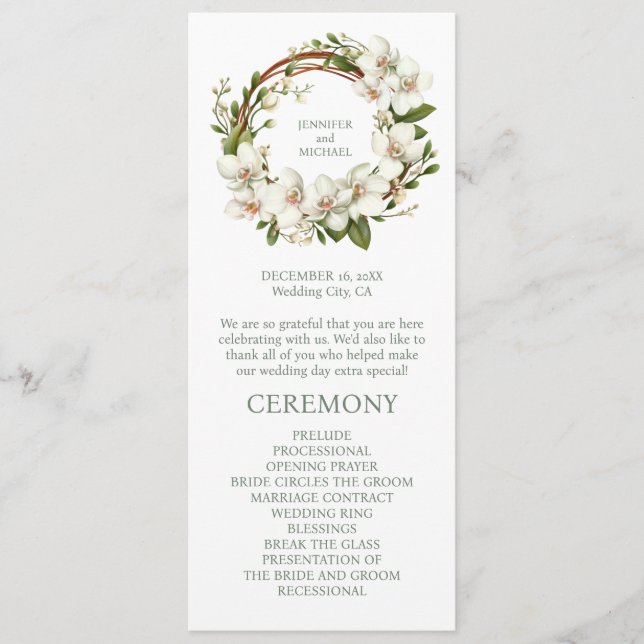 Programme de cérémonie de mariage aux orchidées bl (Devant)