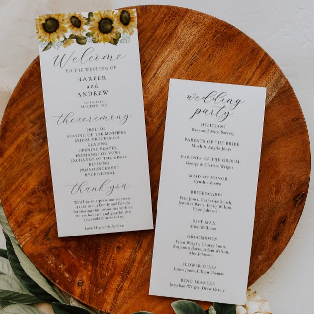 Programme de cérémonie de mariage aux tournesols (Créateur téléchargé)