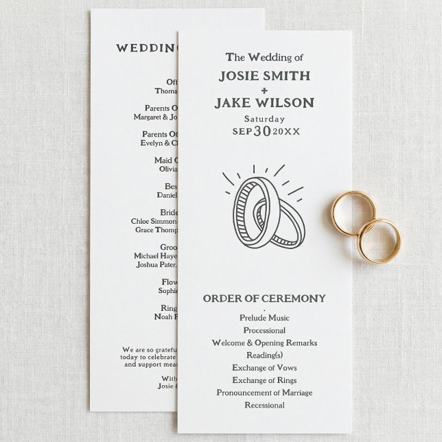 Programme de cérémonie de mariage avec des allianc (Minimal wedding rings wedding ceremony program)