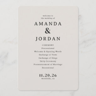 Programme de cérémonie de mariage beige élégant