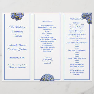 Programme de cérémonie de Mariage bleu à trois vol