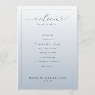 Programme de cérémonie de mariage bleu élégant