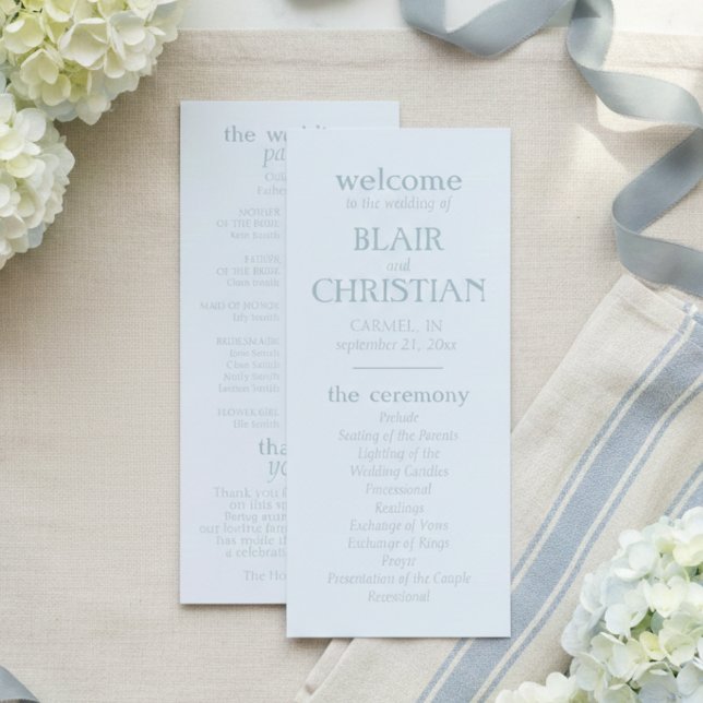 Programme de cérémonie de mariage bleu élégant côt (Elegant Coastal Blue Wedding Ceremony Program)