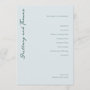 Programme de cérémonie de mariage bleu serein