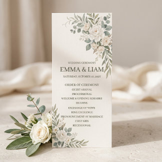Programme de cérémonie de mariage botanique vert s