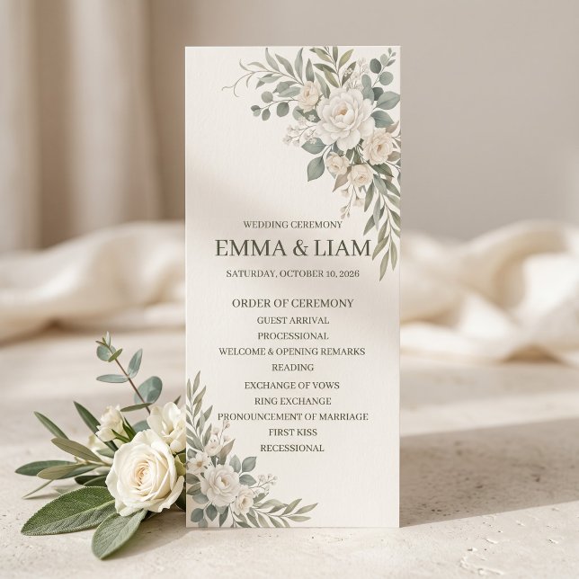 Programme de cérémonie de mariage botanique vert s (Créateur téléchargé)