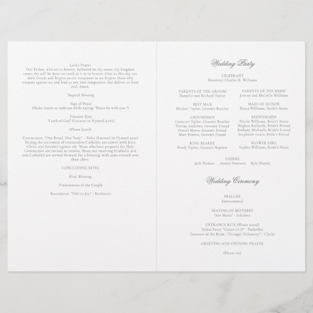 Programme de cérémonie de mariage catholique gris  (Devant)