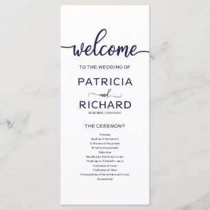 Programme de cérémonie de mariage chic bleu marine