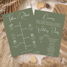 Programme de cérémonie de mariage couleur verte mo
