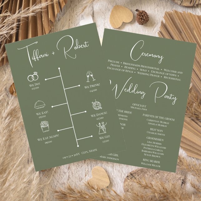 Programme de cérémonie de mariage couleur verte mo (Créateur téléchargé)