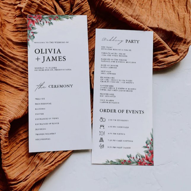 Programme de cérémonie de Mariage de Noël Modèle (Christmas Wedding Ceremony Program Template)