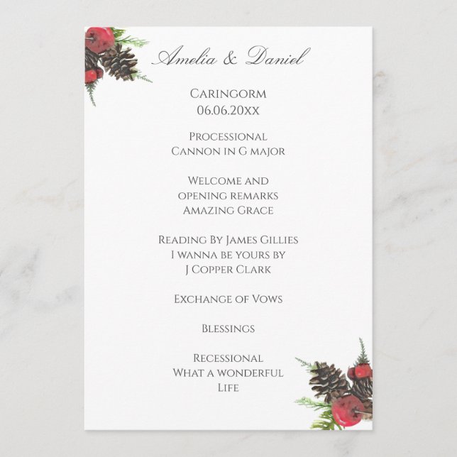 Programme de cérémonie de mariage de Noël traditio (Devant)