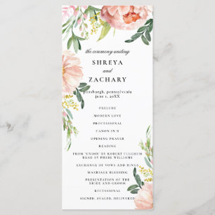 Programme de Cérémonie de Mariage de pivoine rose 