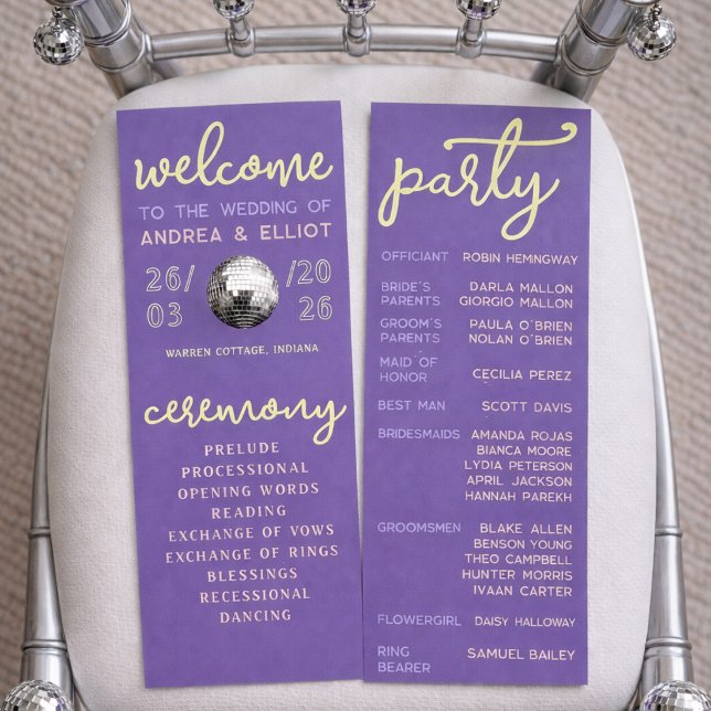 Programme de cérémonie de mariage disco printemps  (Créateur téléchargé)