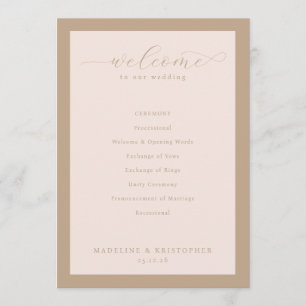 Programme de cérémonie de mariage élégant beige