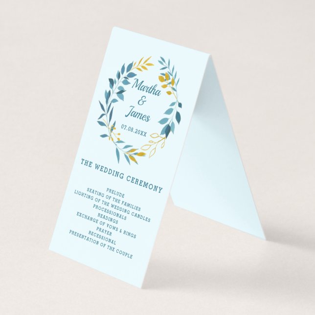 Programme de cérémonie de mariage élégant bleu feu (Front)