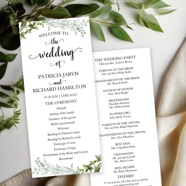 Programme de cérémonie de mariage Elegant Greenery (Créateur téléchargé)