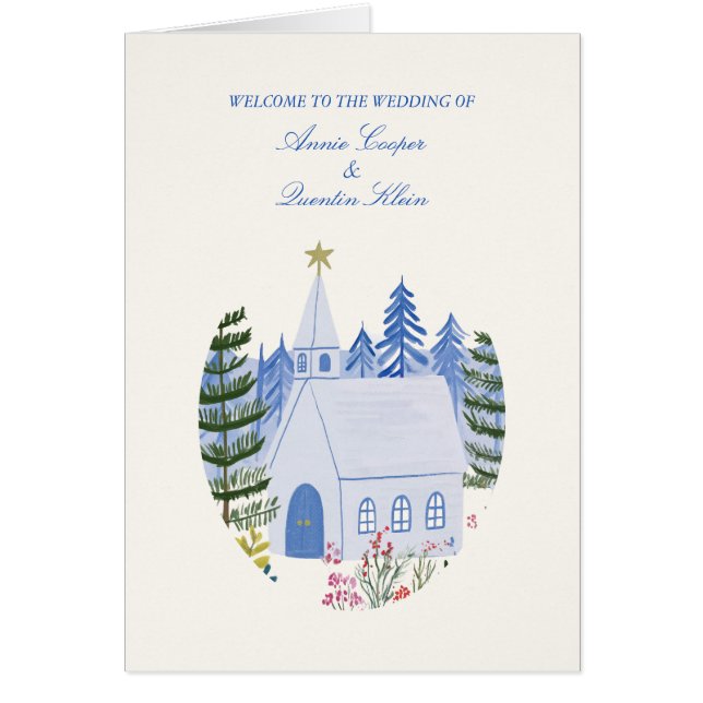 Programme de cérémonie de mariage en hiver à l'égl (Devant)