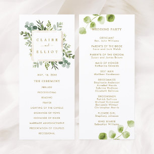 Programme de cérémonie de mariage en verdure dorée