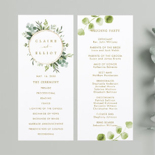 Programme de cérémonie de mariage en verdure dorée