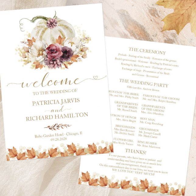 Programme de cérémonie de mariage floral automnal  (Créateur téléchargé)