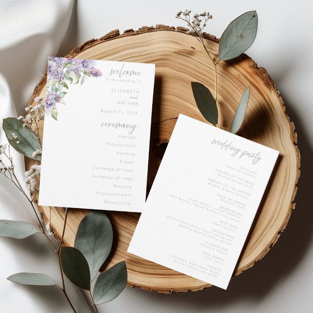 Programme de cérémonie de mariage floral aux lilas (Créateur téléchargé)