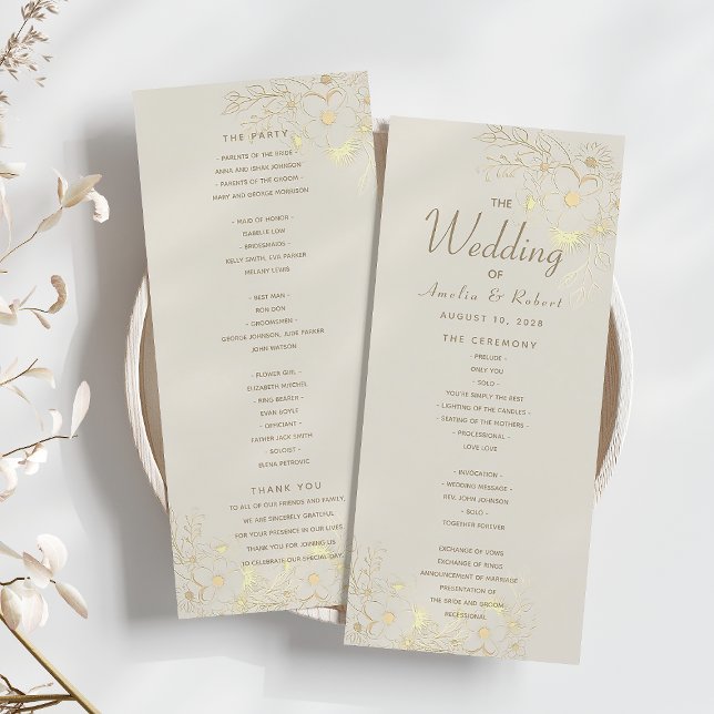 Programme de cérémonie de mariage floral en or et  (Créateur téléchargé)