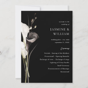 Programme de cérémonie de mariage floral noir et b