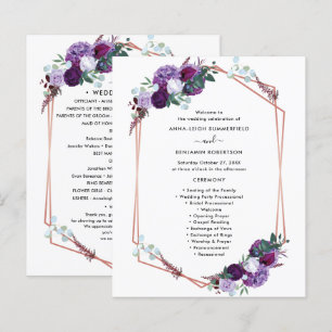 Programme de cérémonie de Mariage floral pourpre