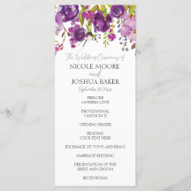 Programme de cérémonie de mariage floral pourpre