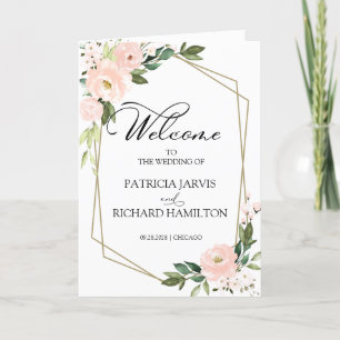 Programme de cérémonie de mariage floral rose blus