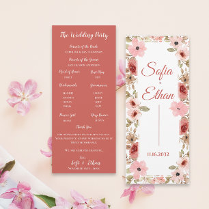 Programme de cérémonie de mariage floral rose mode