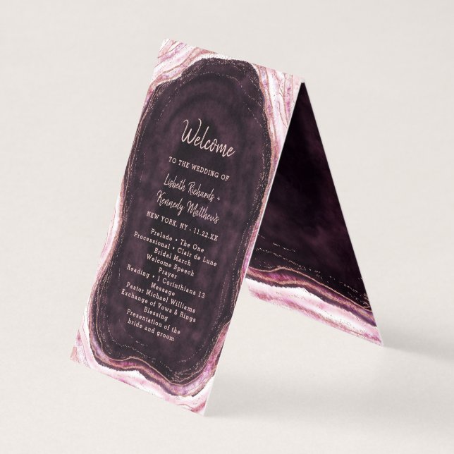 Programme de cérémonie de mariage géode or rose Bo (Front)