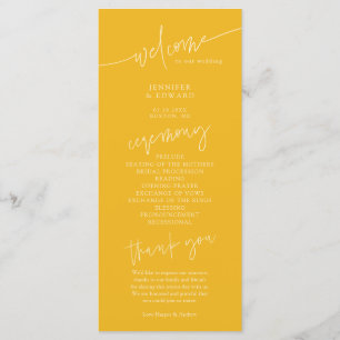 Programme de cérémonie de mariage jaune minimalist