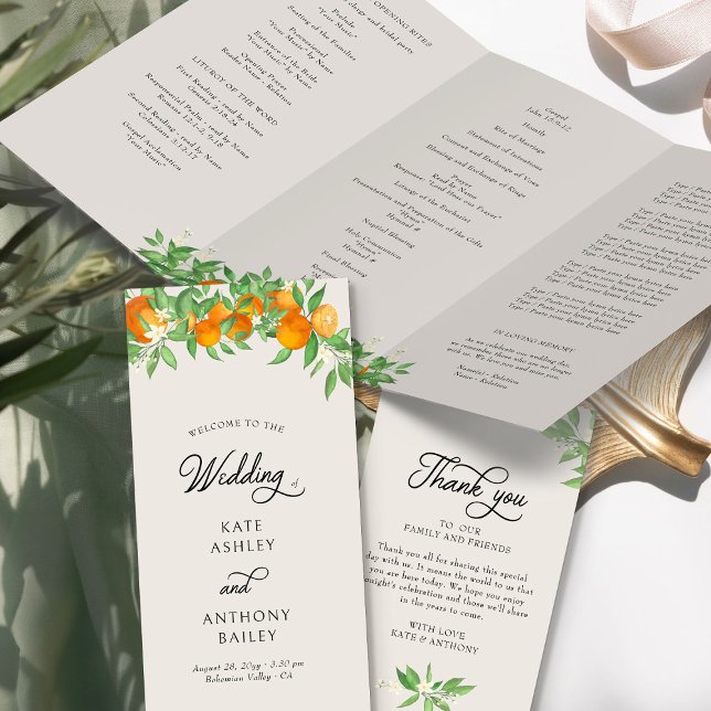 Programme de cérémonie de mariage Orange Blossom (Wedding Program from the Orange Blossom Wedding Collection by Darling & May)