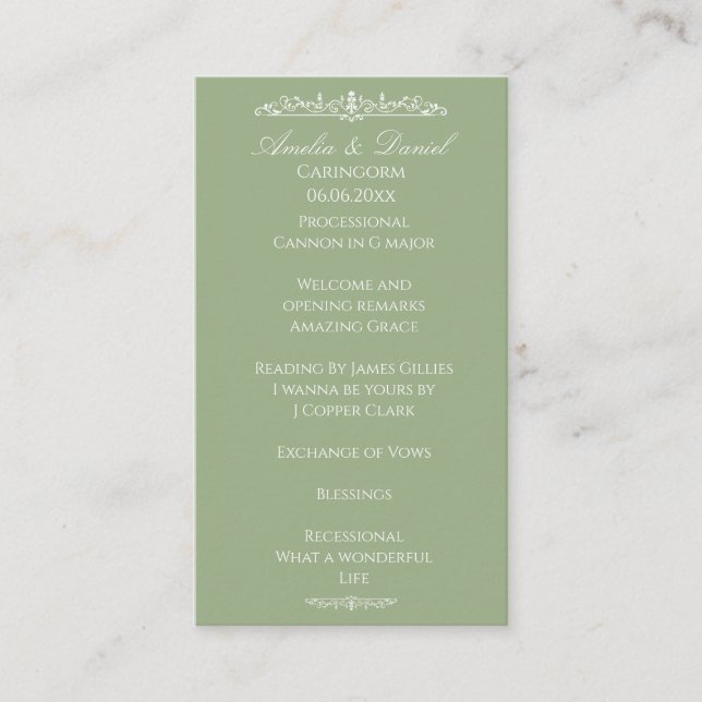 Programme de cérémonie de mariage Regency Green (Devant)