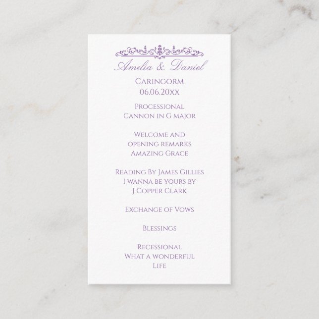 Programme de cérémonie de mariage Regency Purple (Devant)
