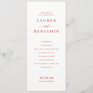 Programme de cérémonie de mariage rose élégant