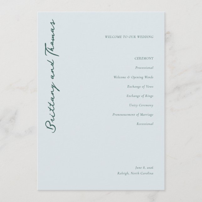 Programme de cérémonie de mariage Serene Blue (Devant)